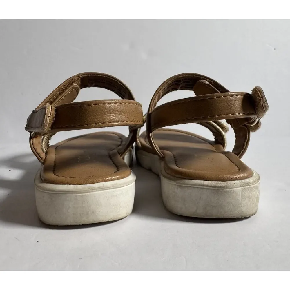 Sugar Girls Toddler Size 9 Gold Glitter Tan Strappy Sandals Hook Loop
